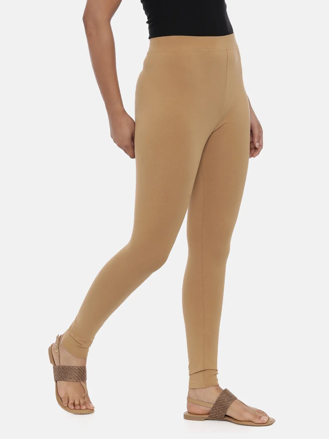4. Light Brown Light Brown Color Premium Ankle Length Leggings - Image 1